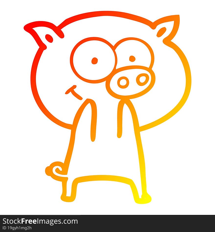 warm gradient line drawing of a cheerful pig cartoon