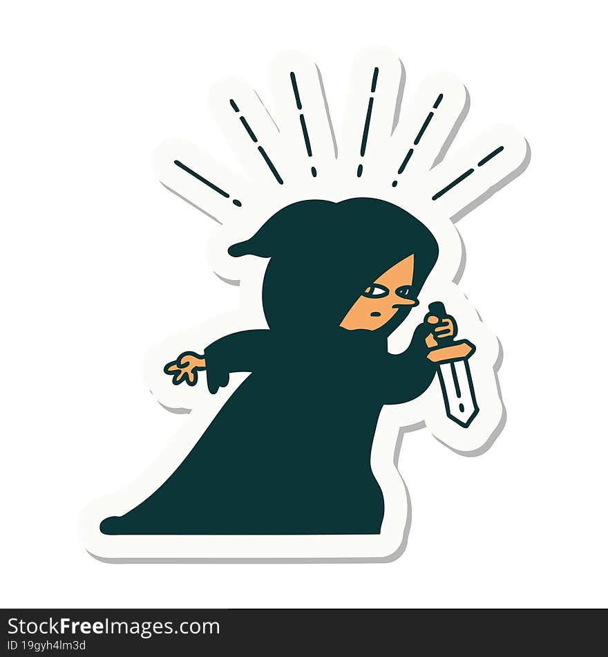 Sticker Of Tattoo Style Assassin With Knife