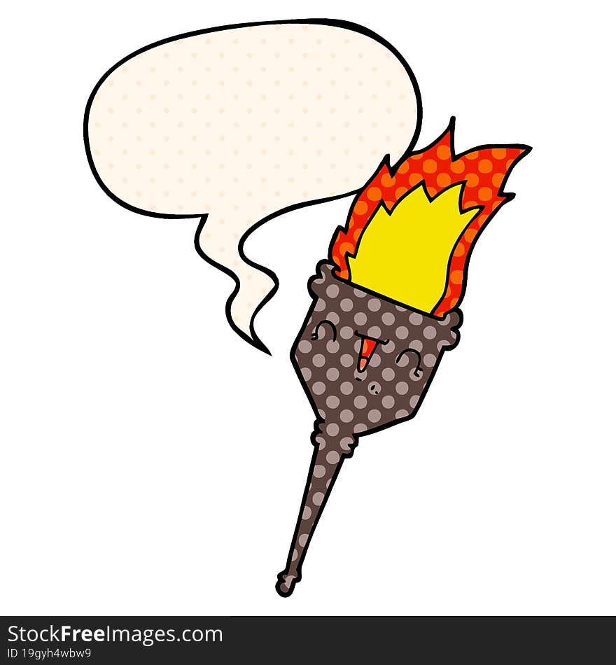 cartoon flaming chalice and speech bubble in comic book style