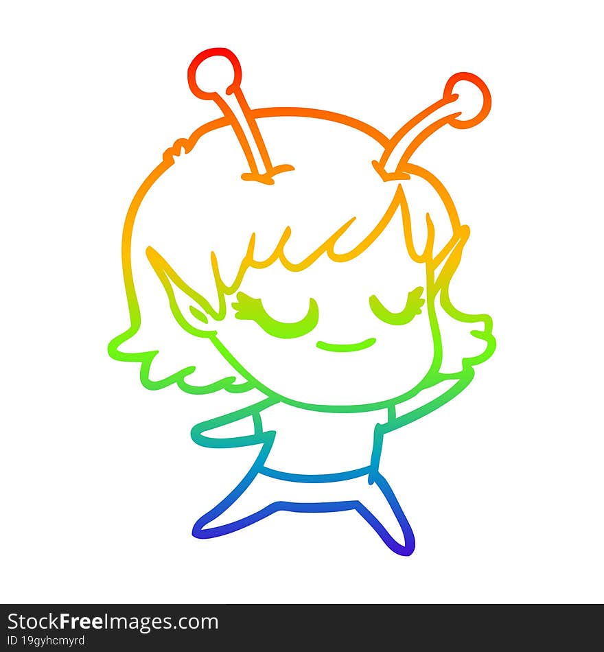 rainbow gradient line drawing smiling alien girl cartoon