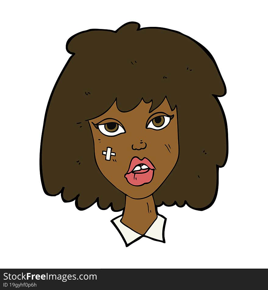 cartoon woman with bruised face