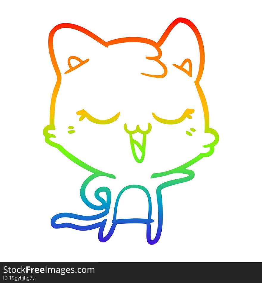 rainbow gradient line drawing of a happy cartoon cat