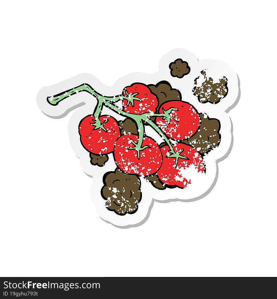 retro distressed sticker of a green tomatoes on vine illustration