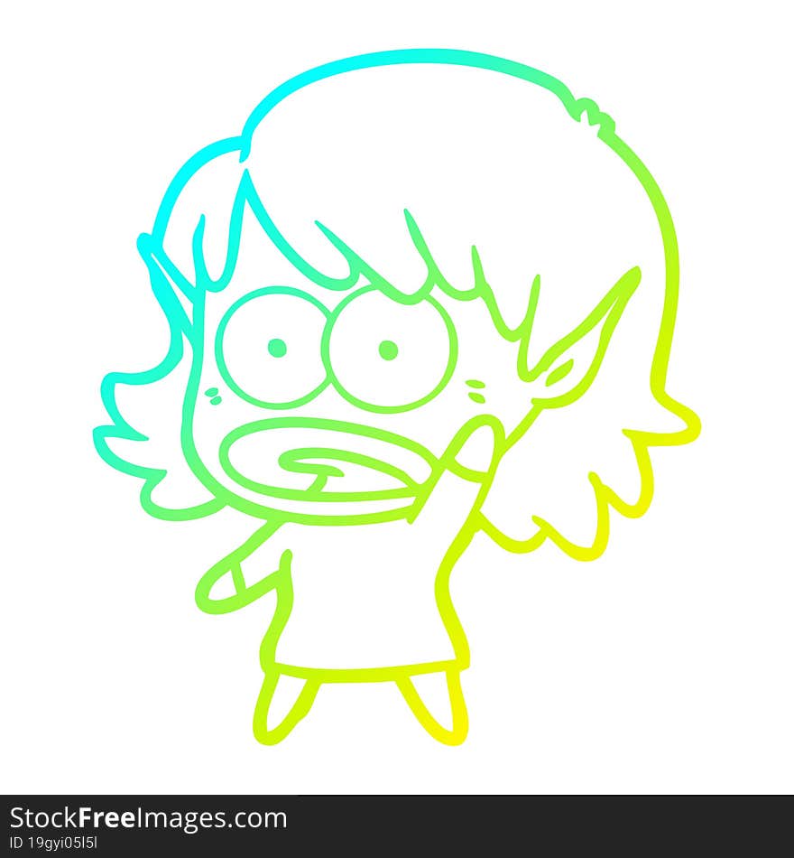 cold gradient line drawing cartoon shocked elf girl