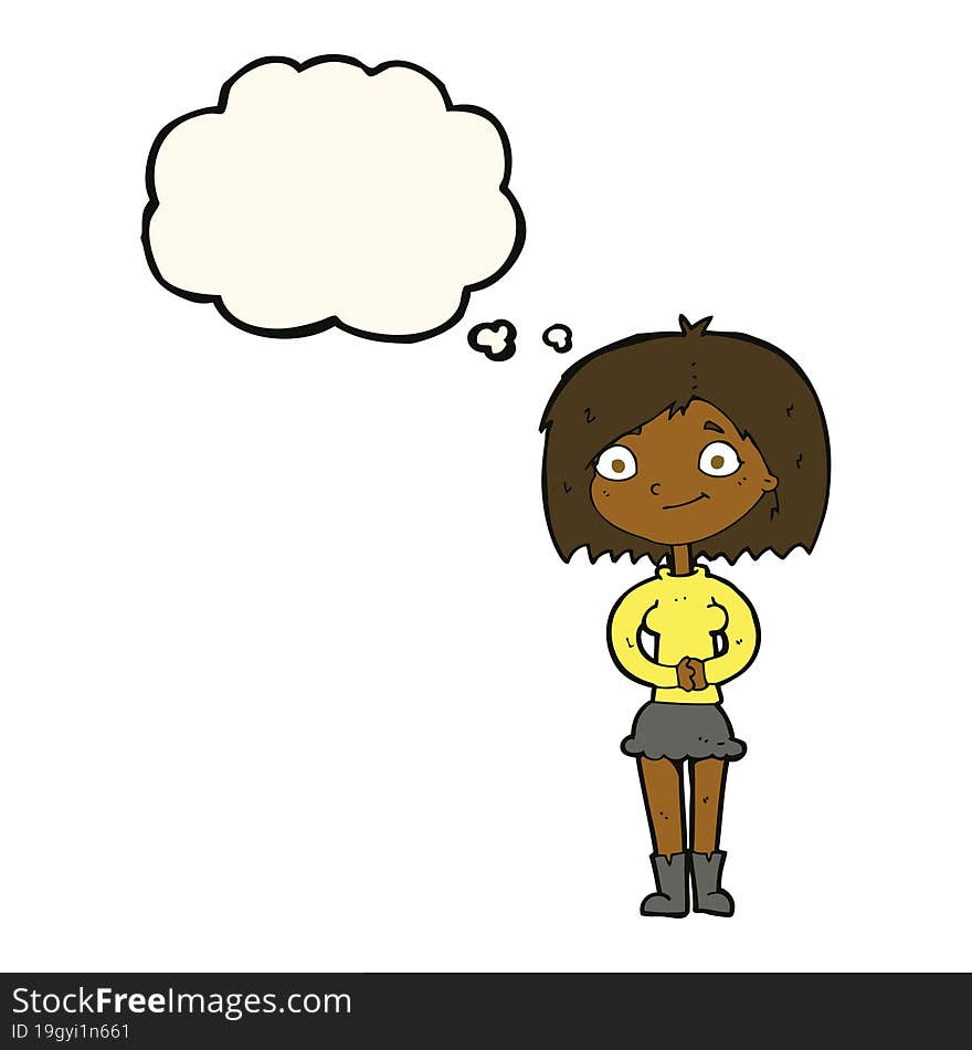 Cartoon Happy Woman With Thought Bubble