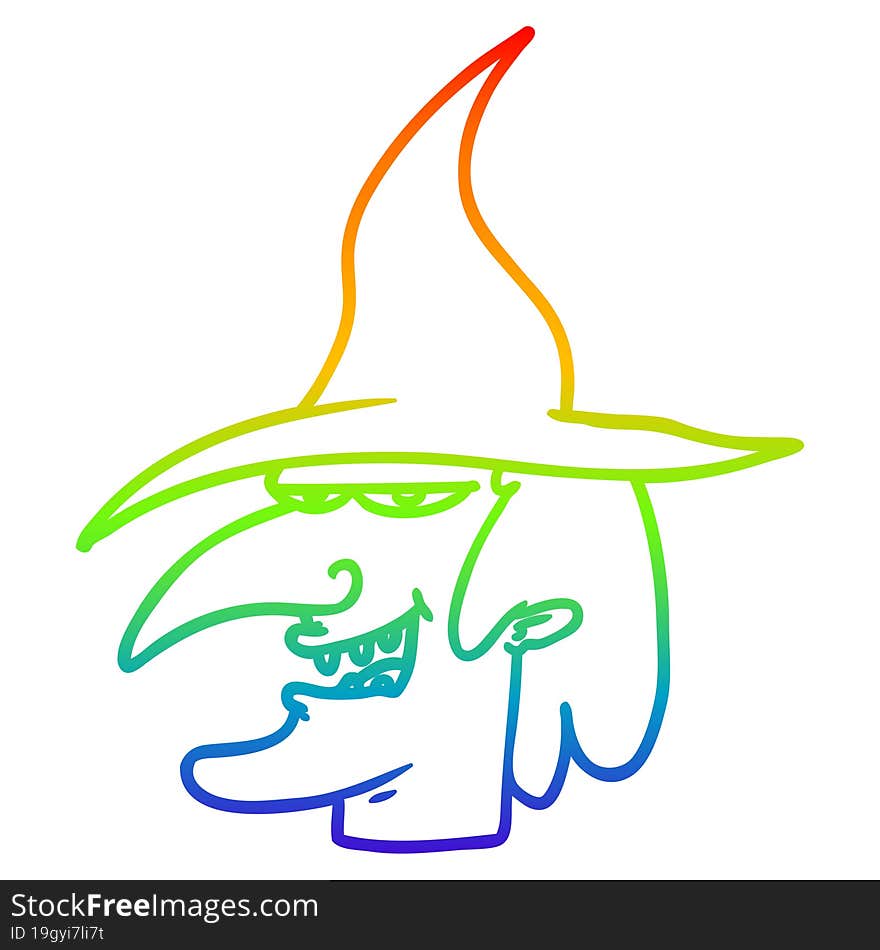 rainbow gradient line drawing cartoon witch