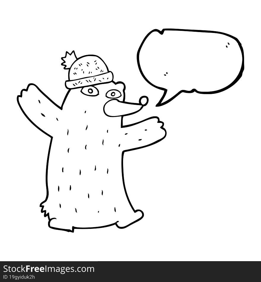 speech bubble cartoon bear wearing hat