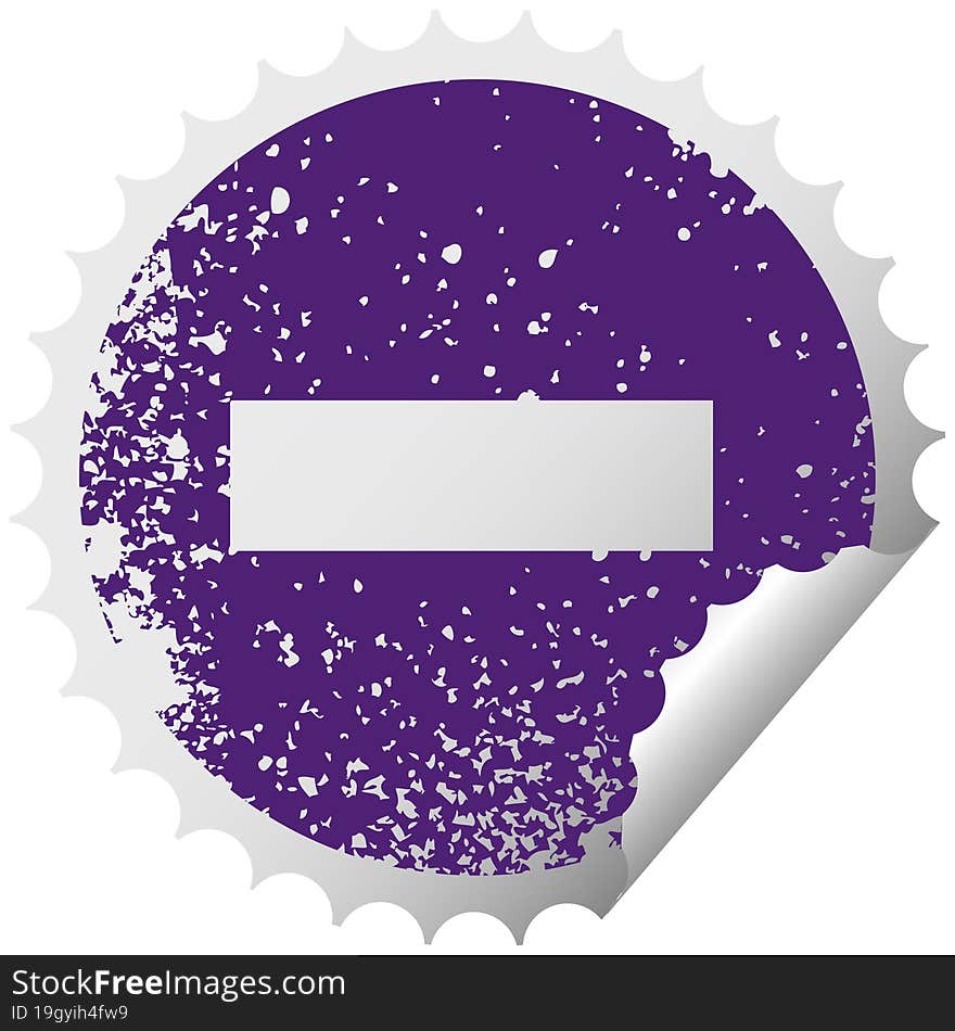 distressed circular peeling sticker symbol minus symbol