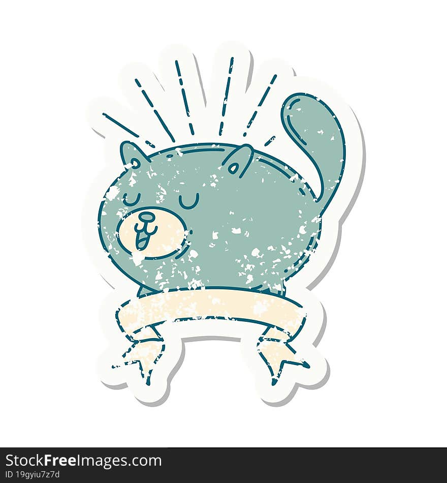 grunge sticker of tattoo style happy cat