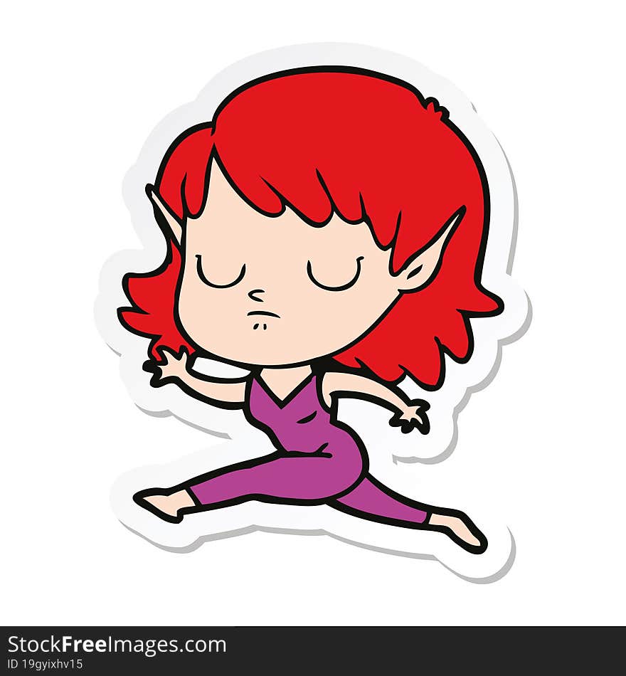 Sticker Of A Cartoon Elf Girl