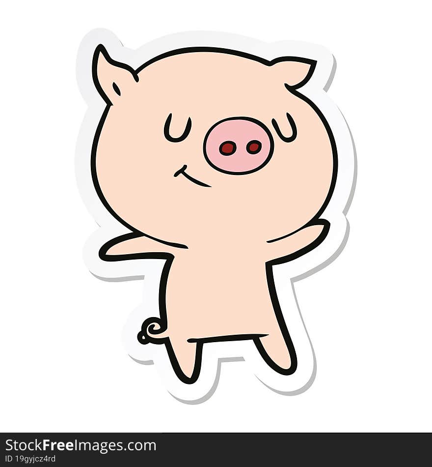 sticker of a happy cartoon pig