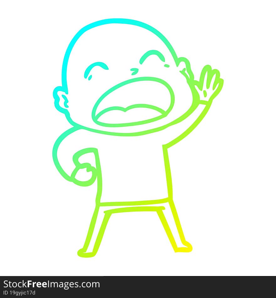 cold gradient line drawing cartoon shouting bald man