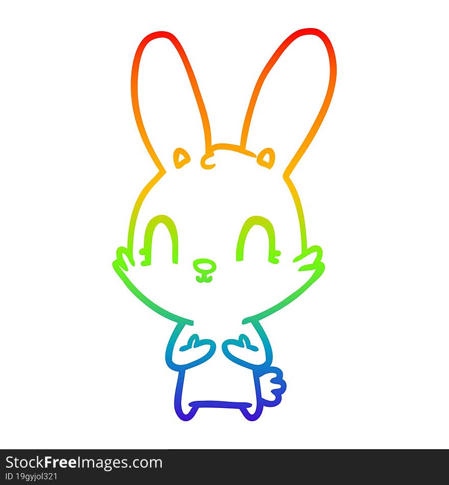 rainbow gradient line drawing of a cute cartoon rabbit