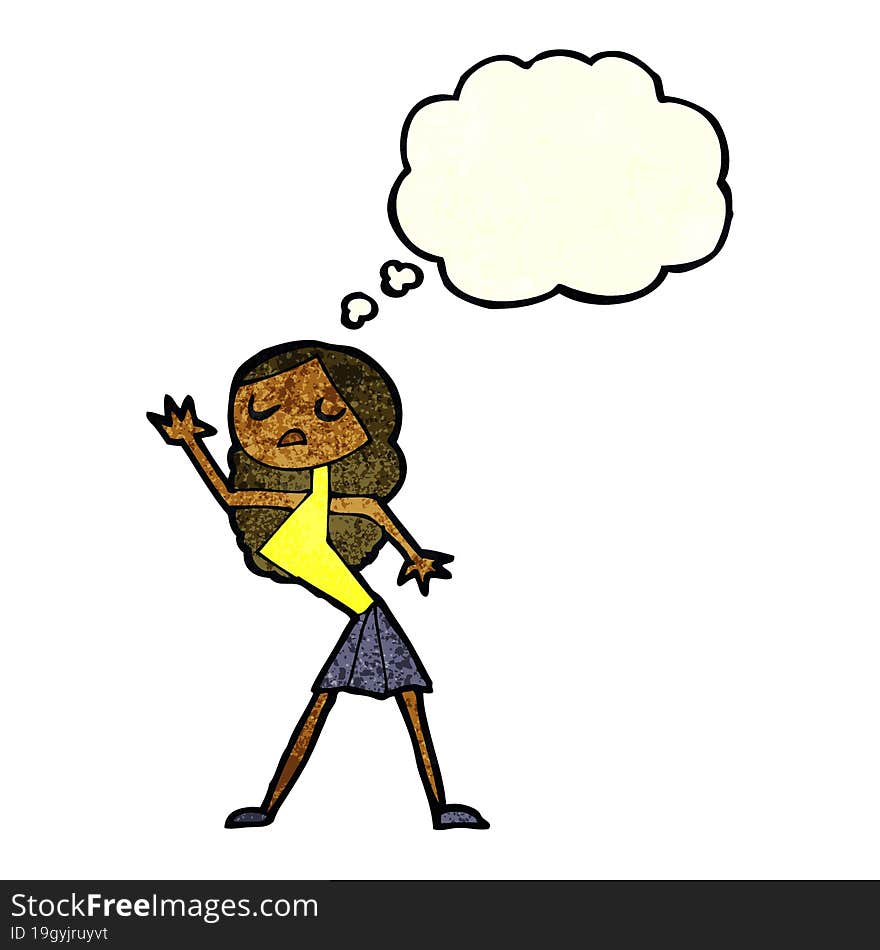 Cartoon Woman Dancing With Thought Bubble