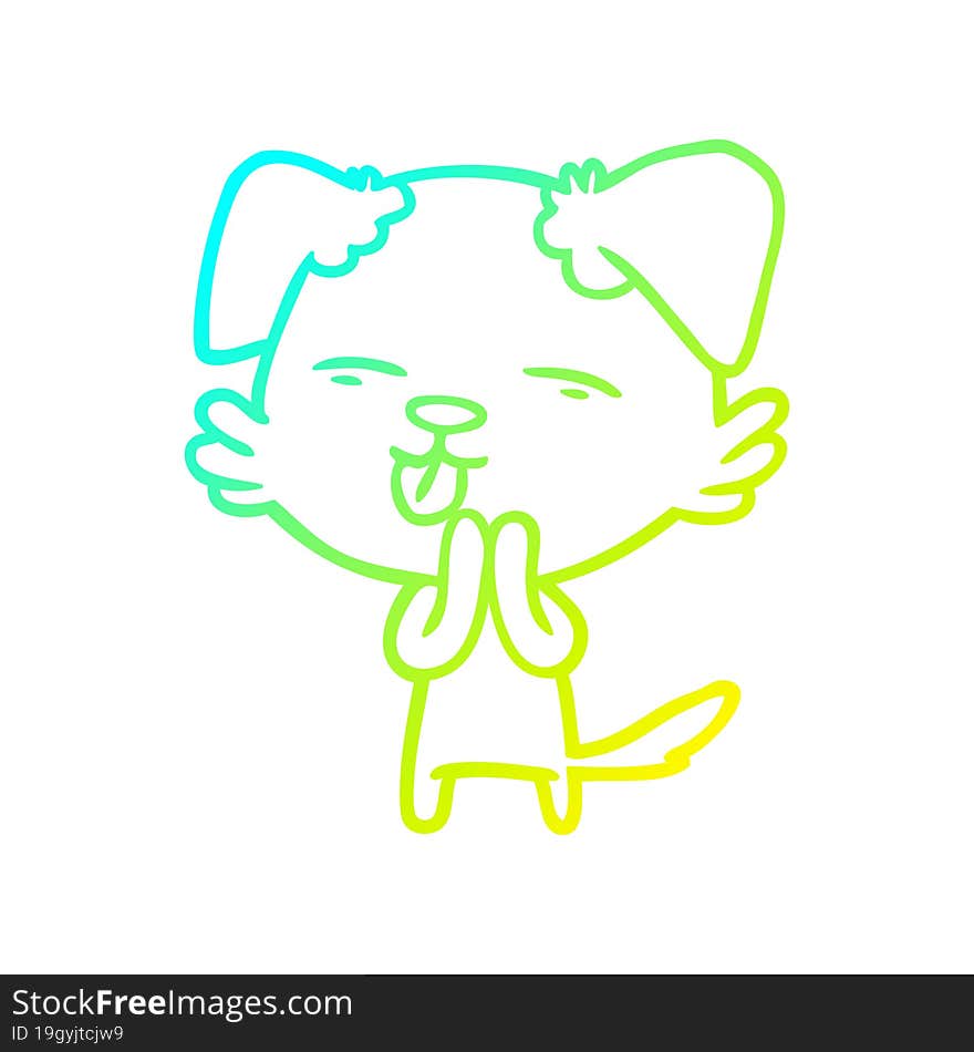 cold gradient line drawing cartoon dog sticking out tongue