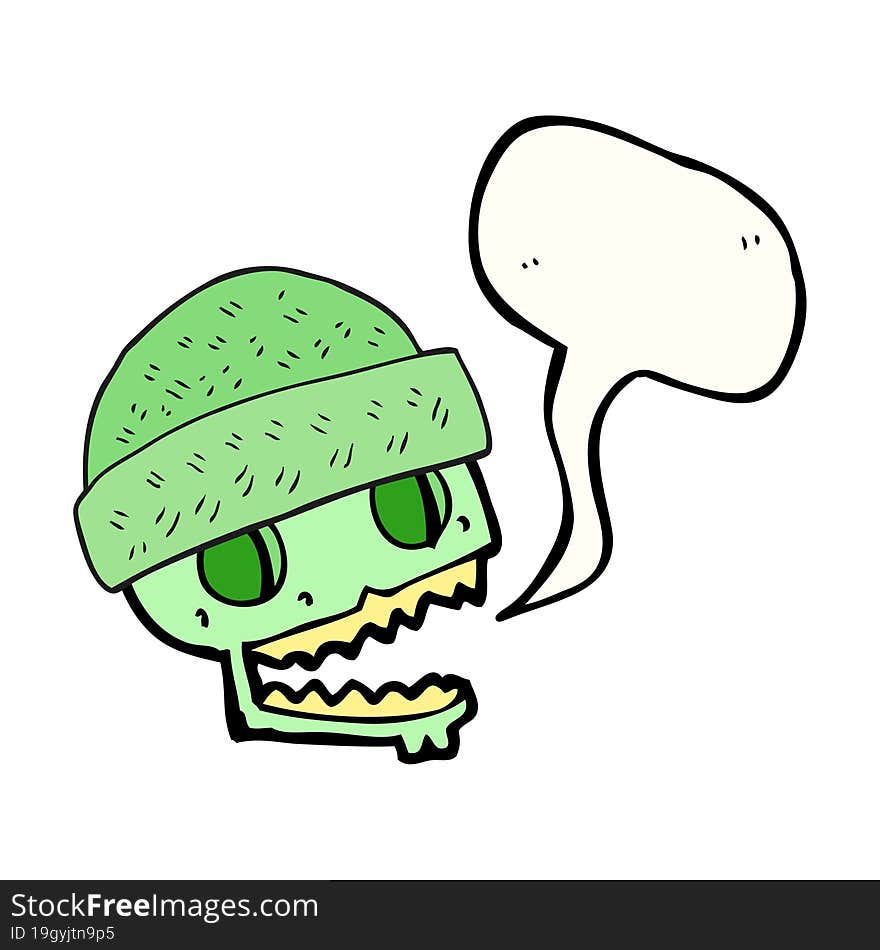 speech bubble cartoon skull wearing hat