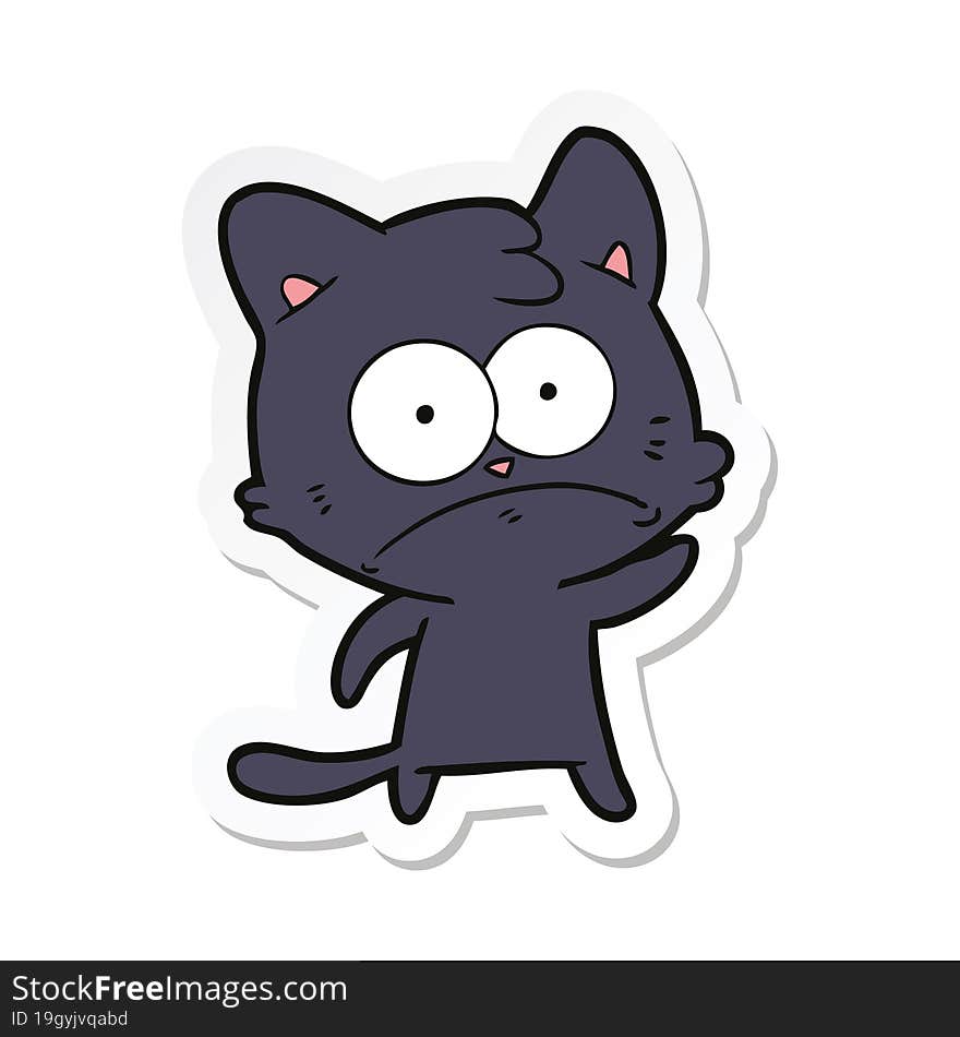 sticker of a cartoon nervous cat