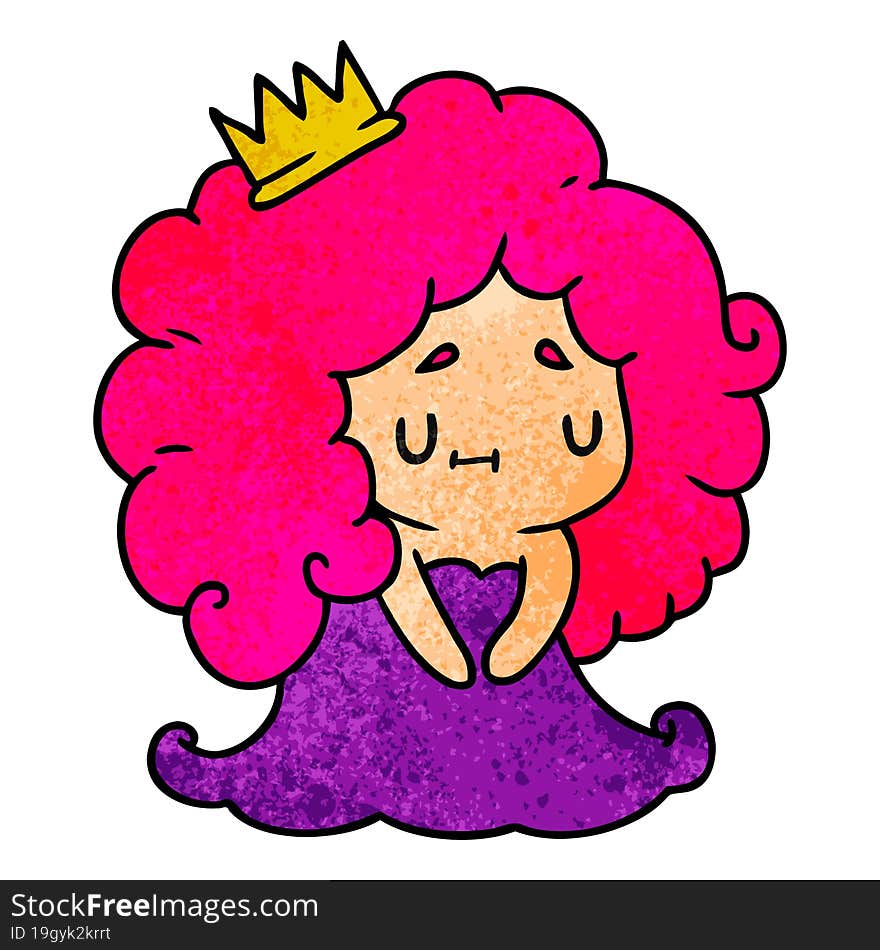 textured cartoon illustration of a cute kawaii princess girl. textured cartoon illustration of a cute kawaii princess girl