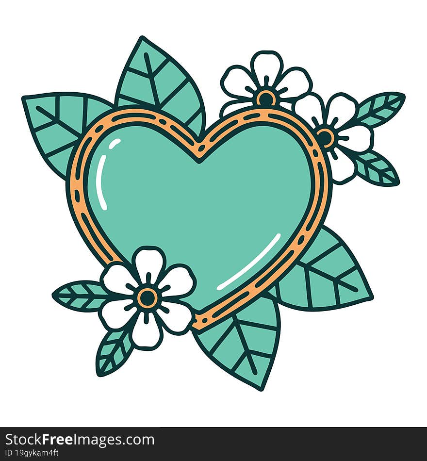 Tattoo Style Icon Of A Botanical Heart