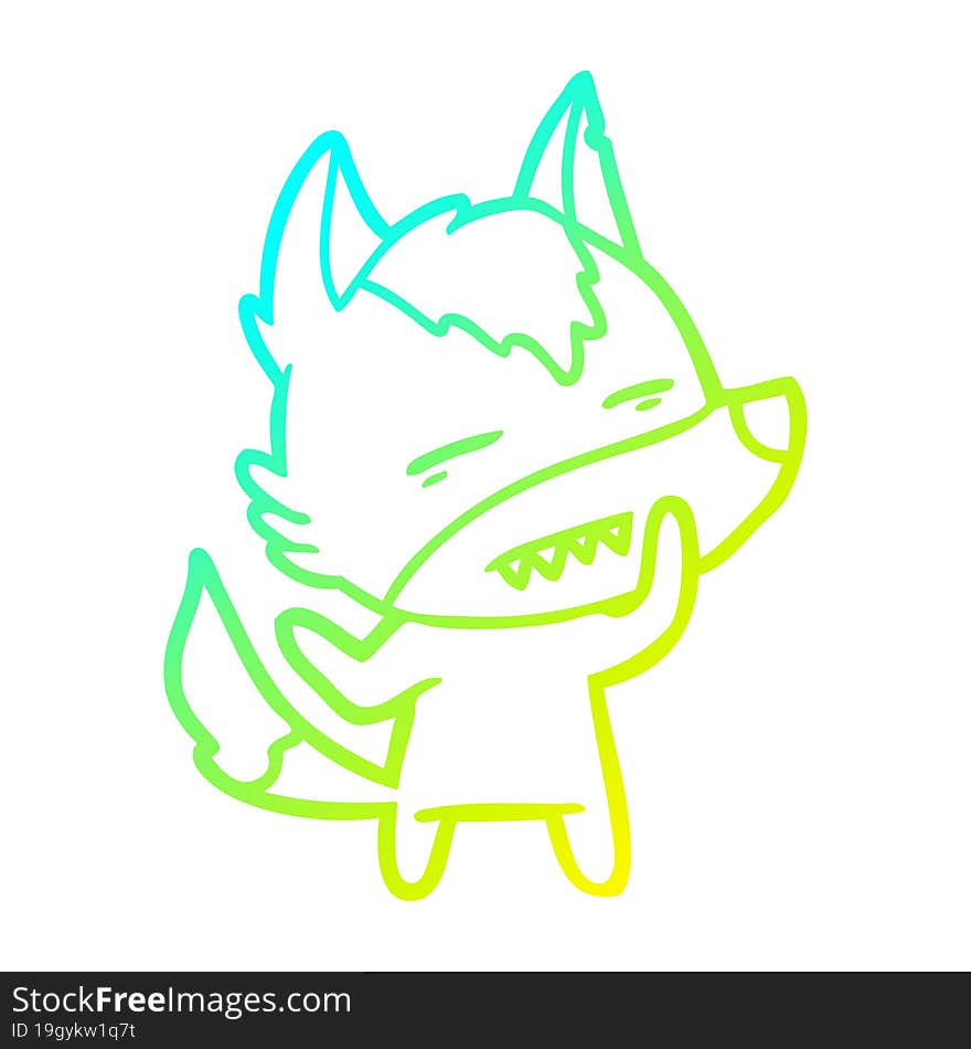 cold gradient line drawing of a cartoon wolf showing teeth