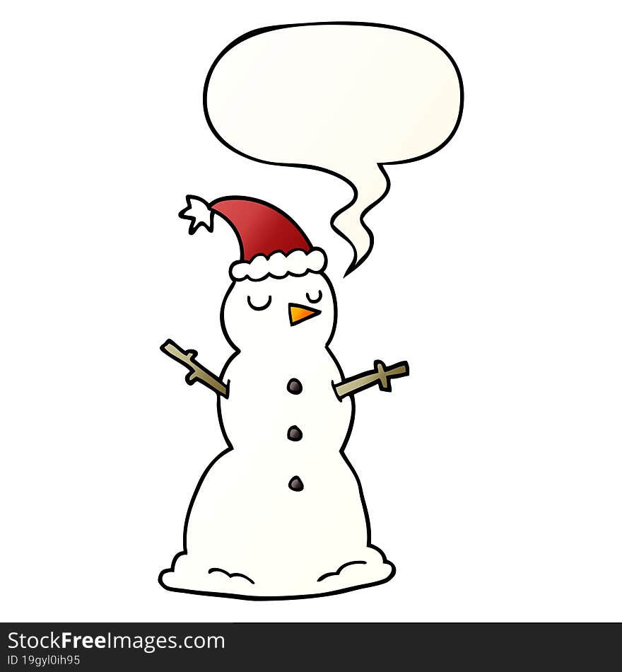 Cartoon Snowman And Speech Bubble In Smooth Gradient Style