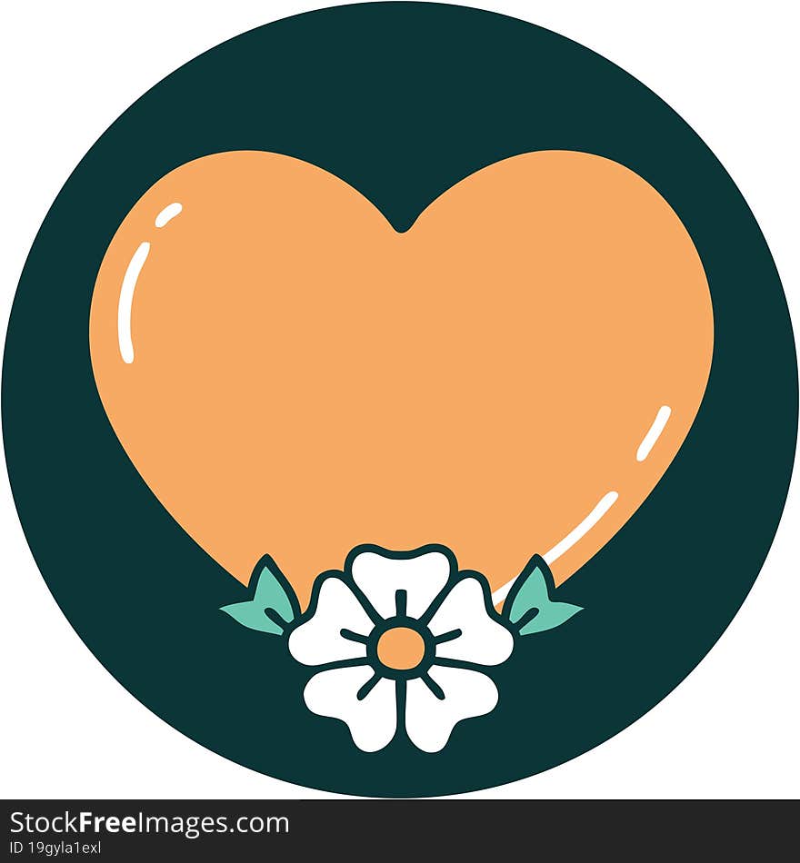 Tattoo Style Icon Of A Heart And Flower