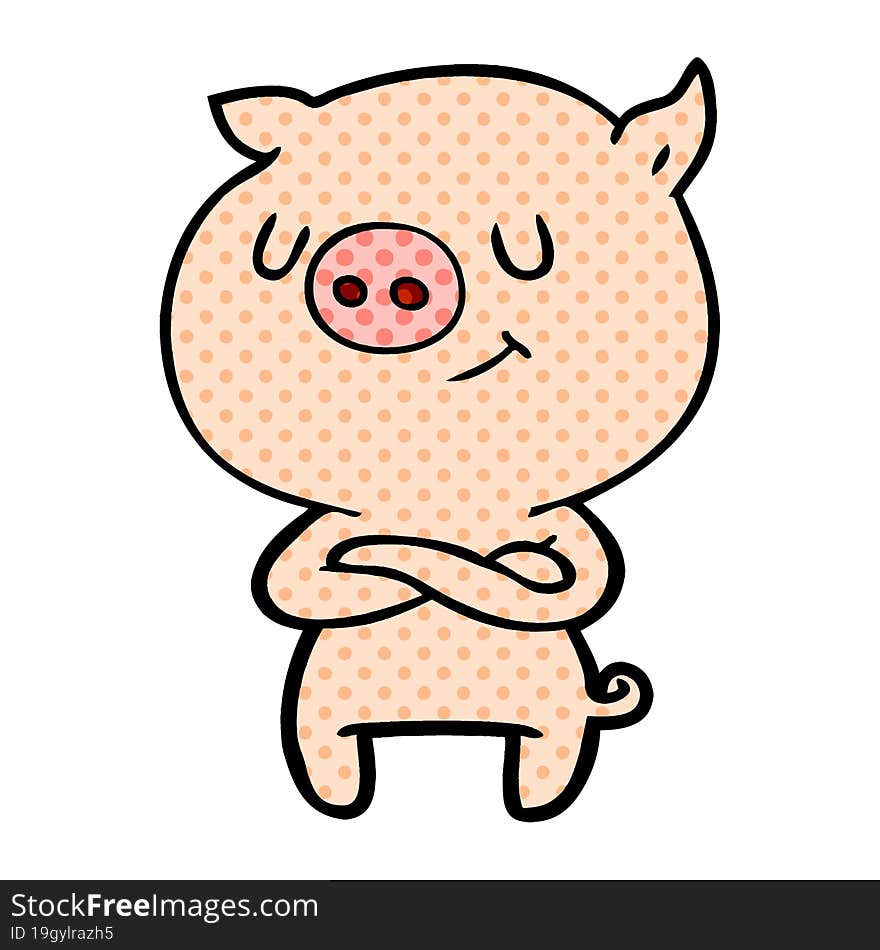 happy cartoon pig with crossed arms. happy cartoon pig with crossed arms