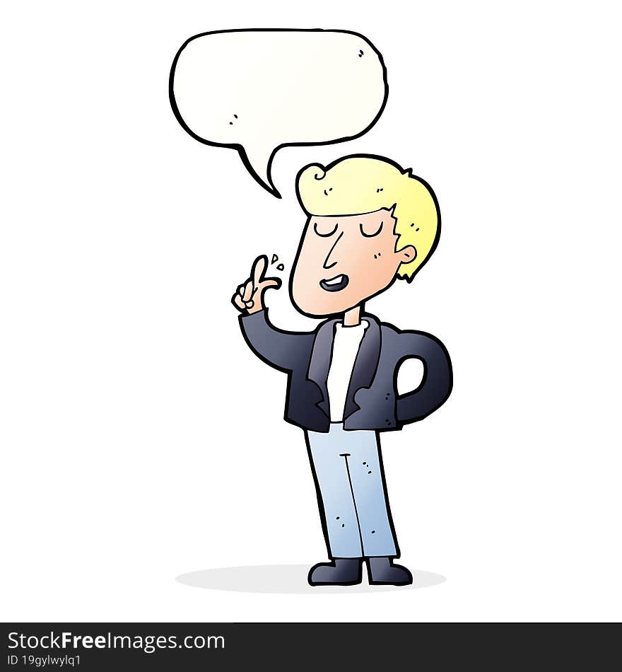 cartoon cool guy snapping fingers with speech bubble