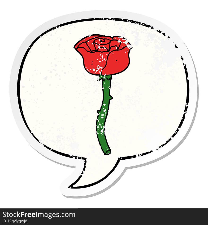 cartoon flower and speech bubble distressed sticker