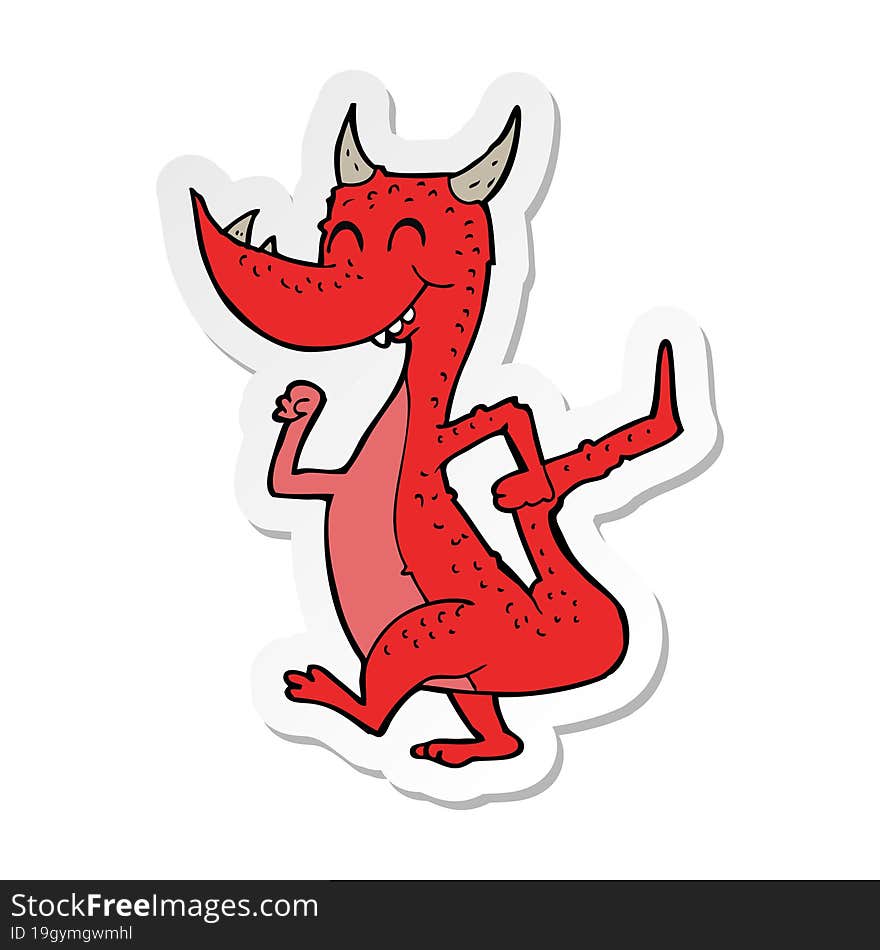 Sticker Of A Cartoon Happy Dragon