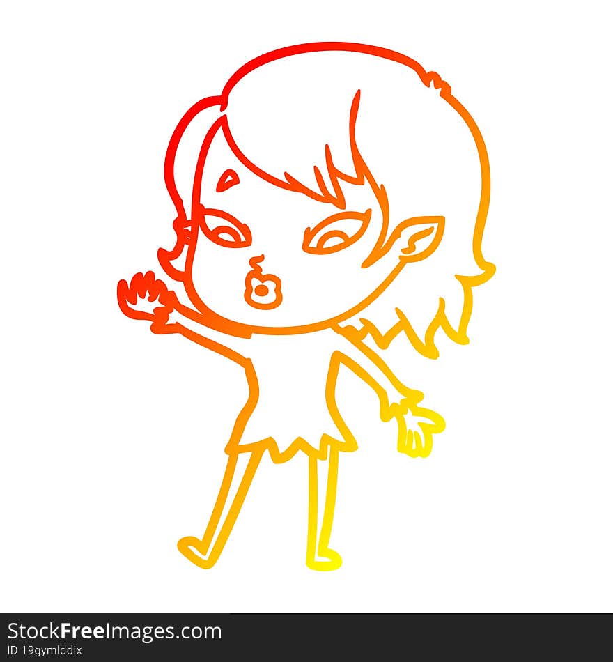 warm gradient line drawing cute cartoon vampire girl