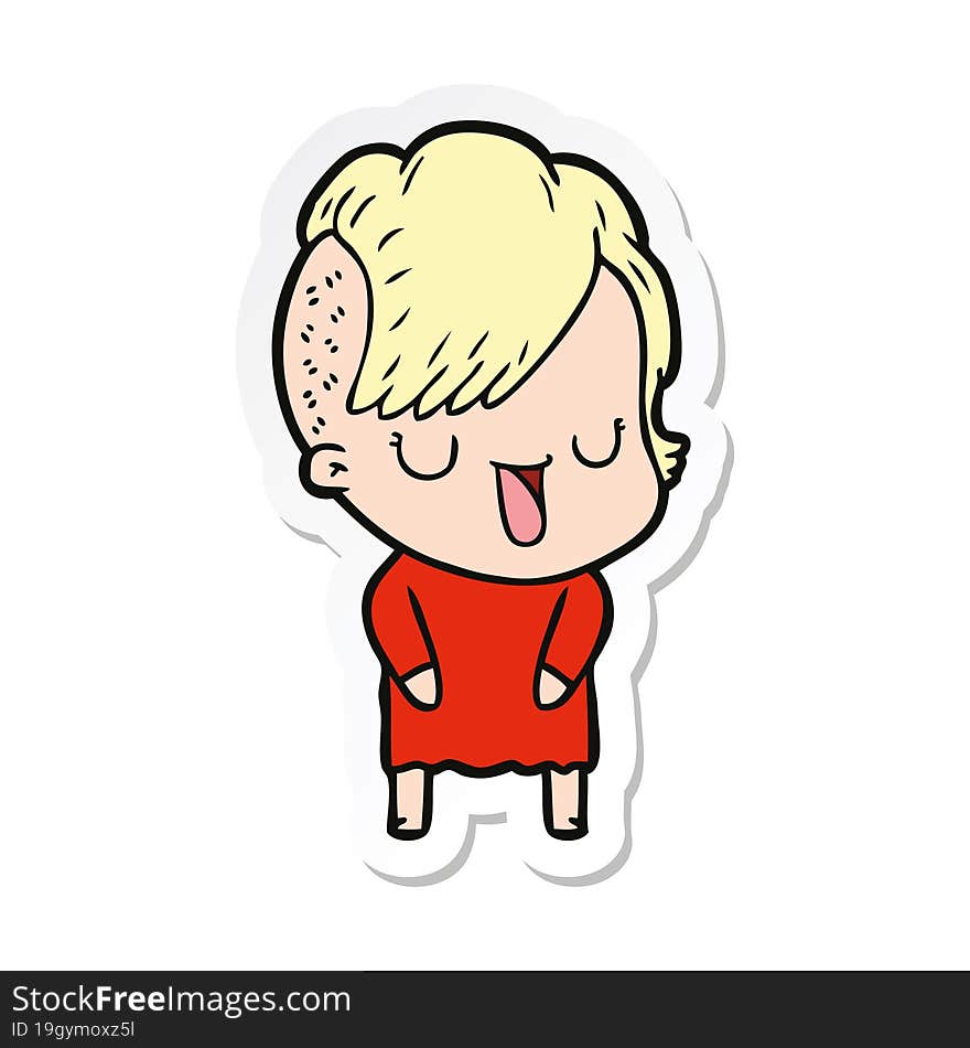 Sticker Of A Cute Cartoon Girl With Hipster Haircut