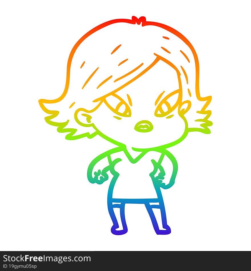 rainbow gradient line drawing cartoon stressed woman