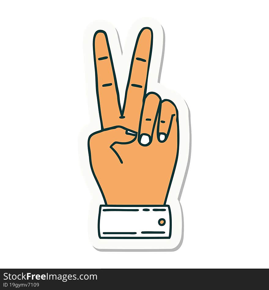 sticker of a peace symbol two finger hand gesture. sticker of a peace symbol two finger hand gesture