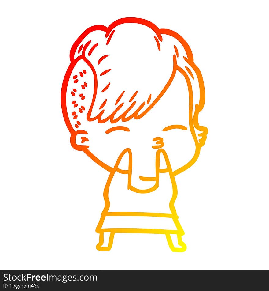 warm gradient line drawing cartoon squinting girl