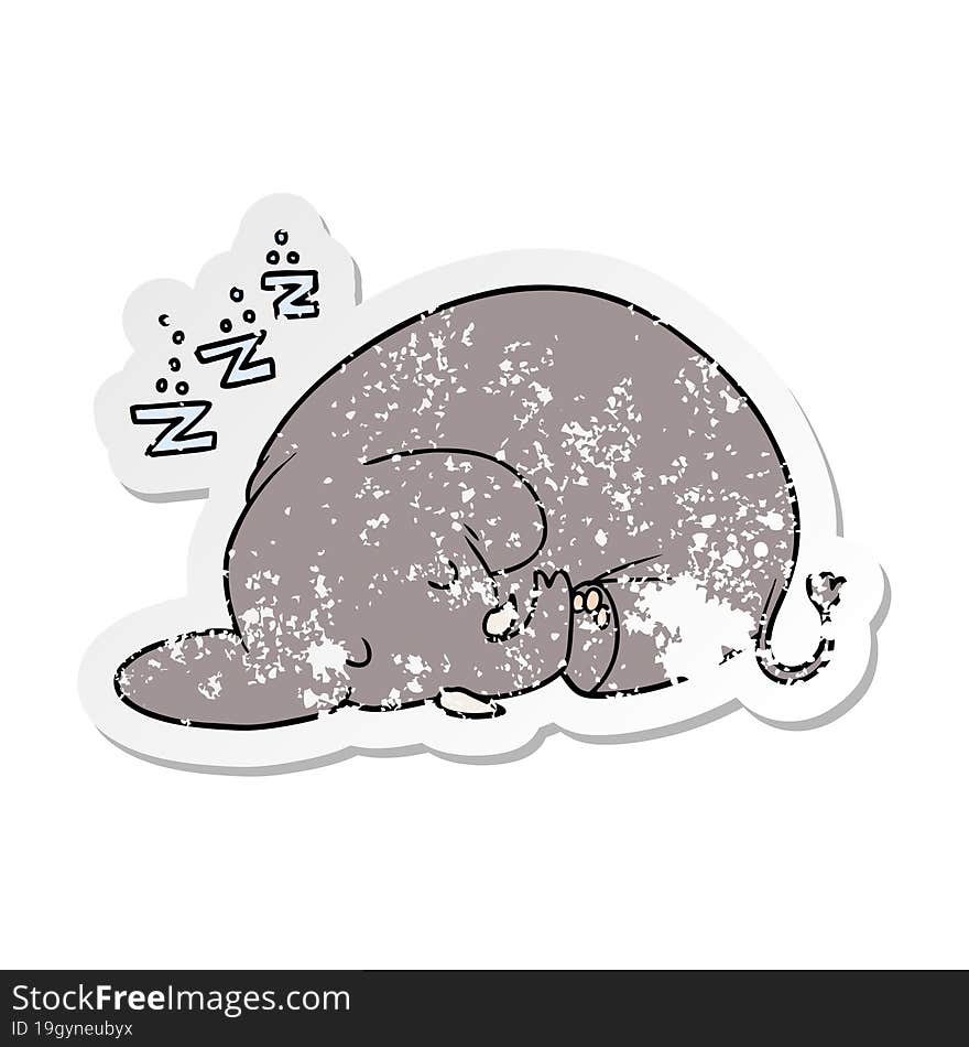 distressed sticker of a cartoon sleeping elephant