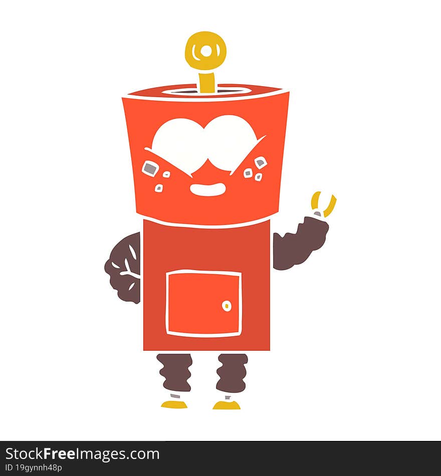 happy flat color style cartoon robot waving hello