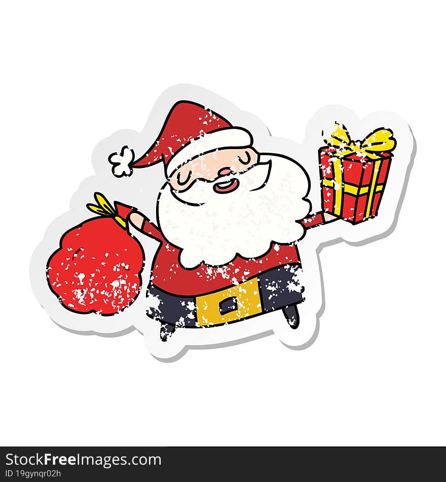 christmas distressed sticker cartoon of kawaii santa