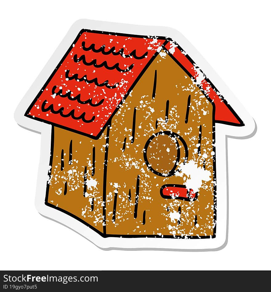 hand drawn distressed sticker cartoon doodle of a wooden bird house