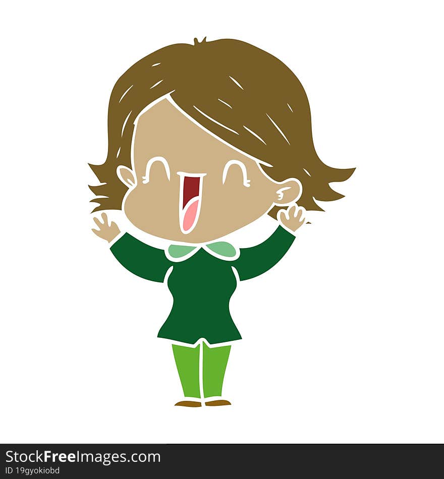 Flat Color Style Cartoon Happy Woman