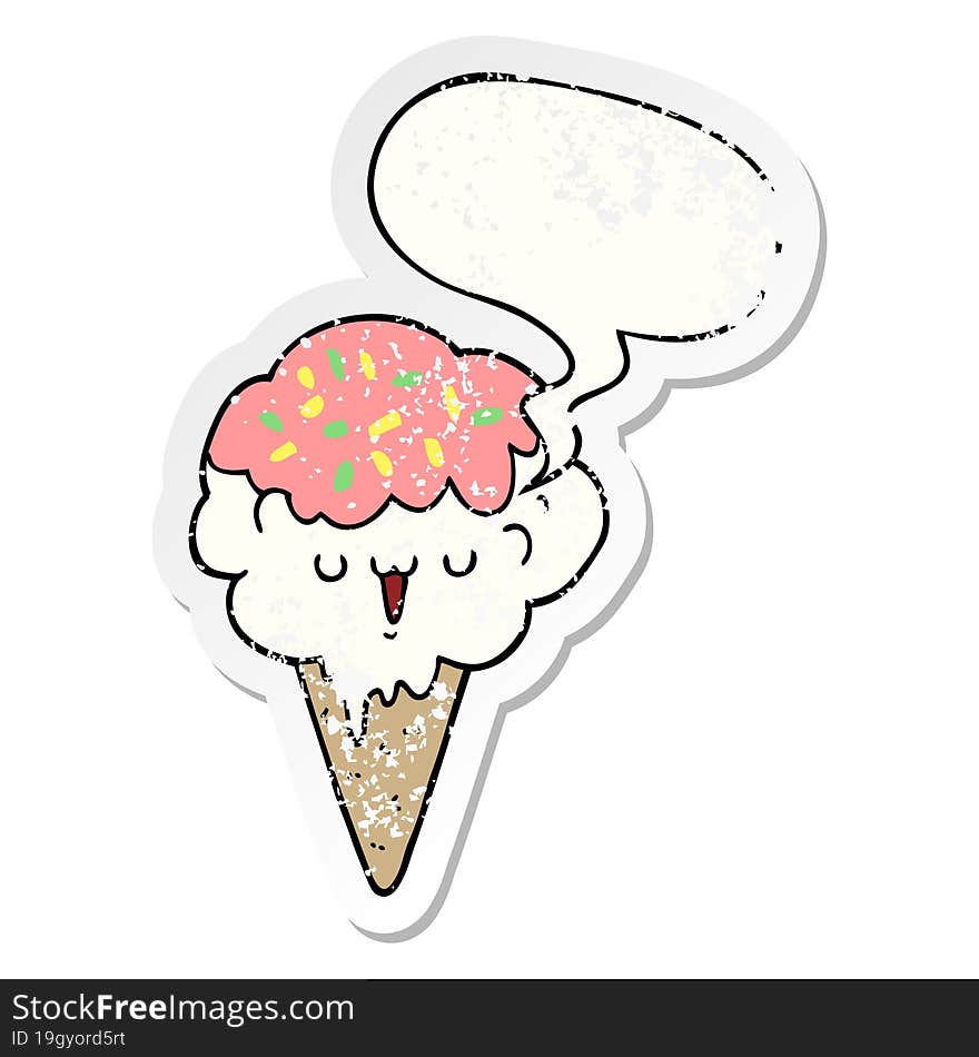 cartoon ice cream and speech bubble distressed sticker