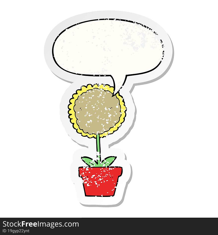 cute cartoon flower and speech bubble distressed sticker