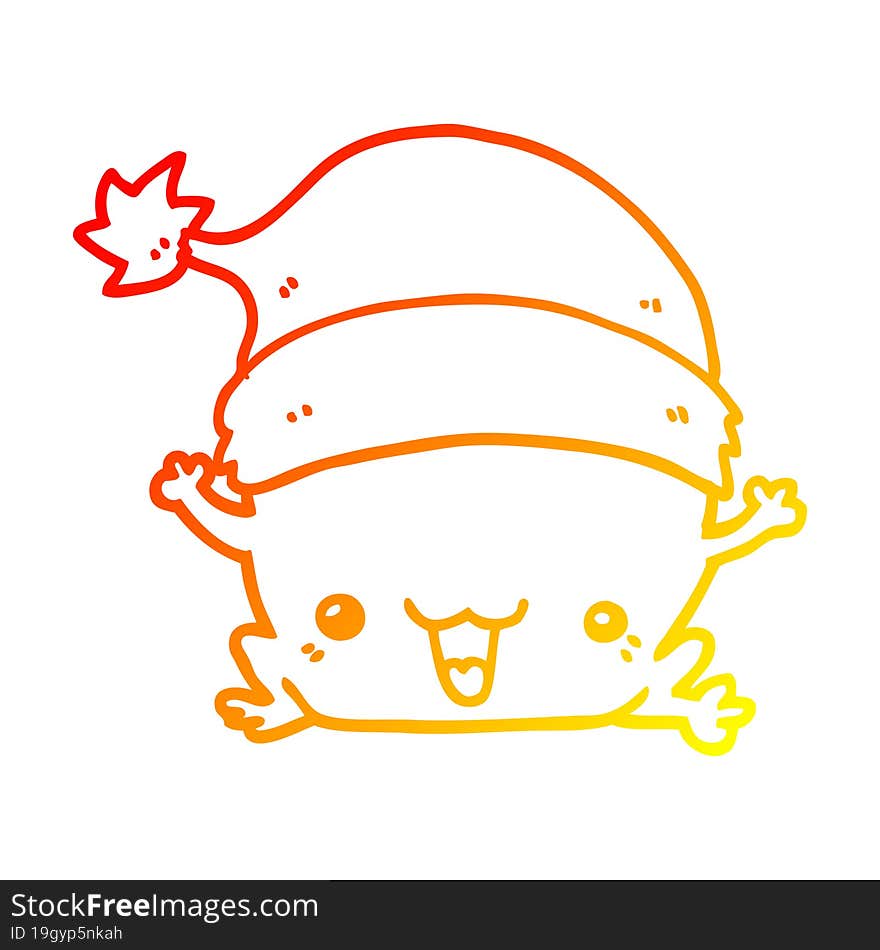 warm gradient line drawing of a cute cartoon christmas frog