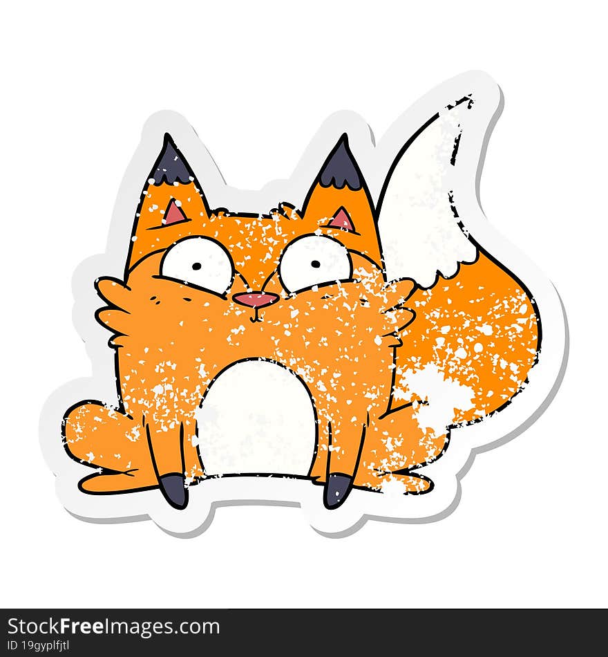 distressed sticker of a cartoon startled fox