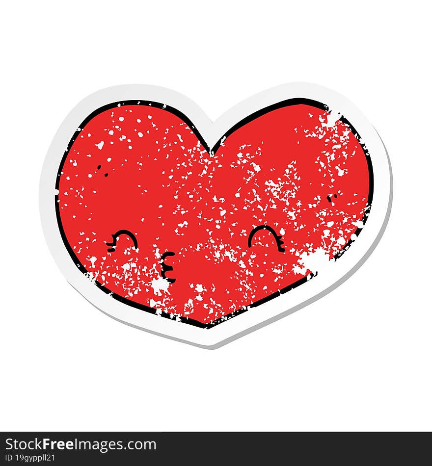 distressed sticker of a cartoon love heart