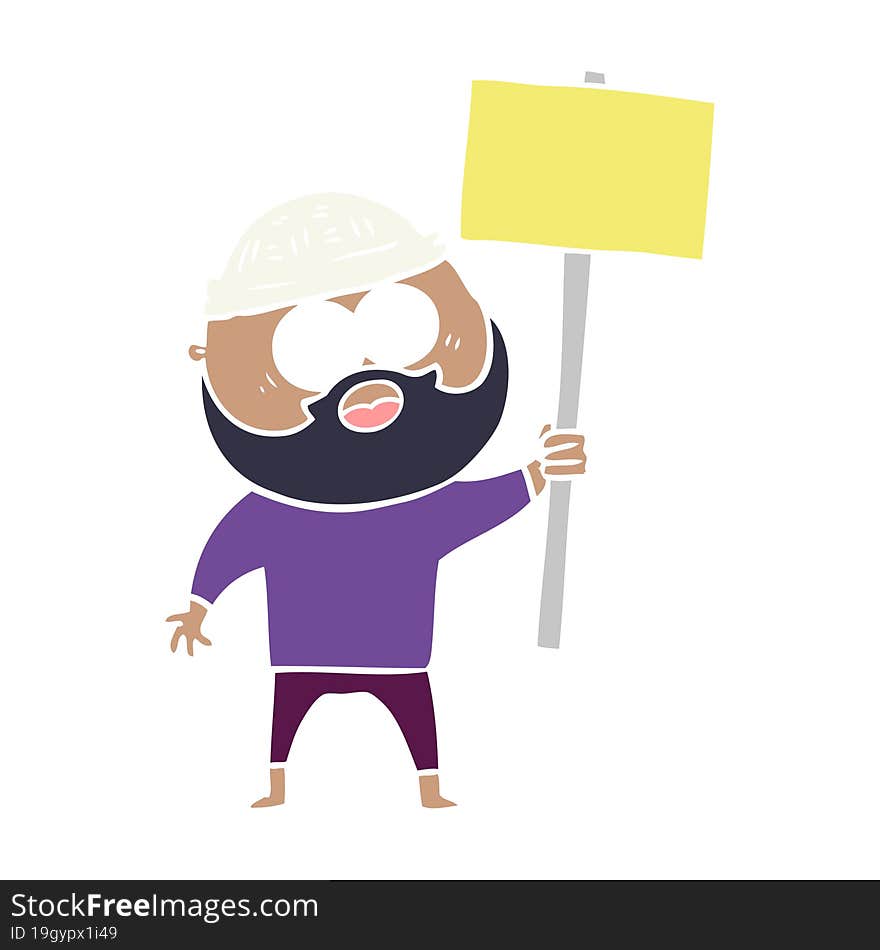 flat color style cartoon bearded man with signpost