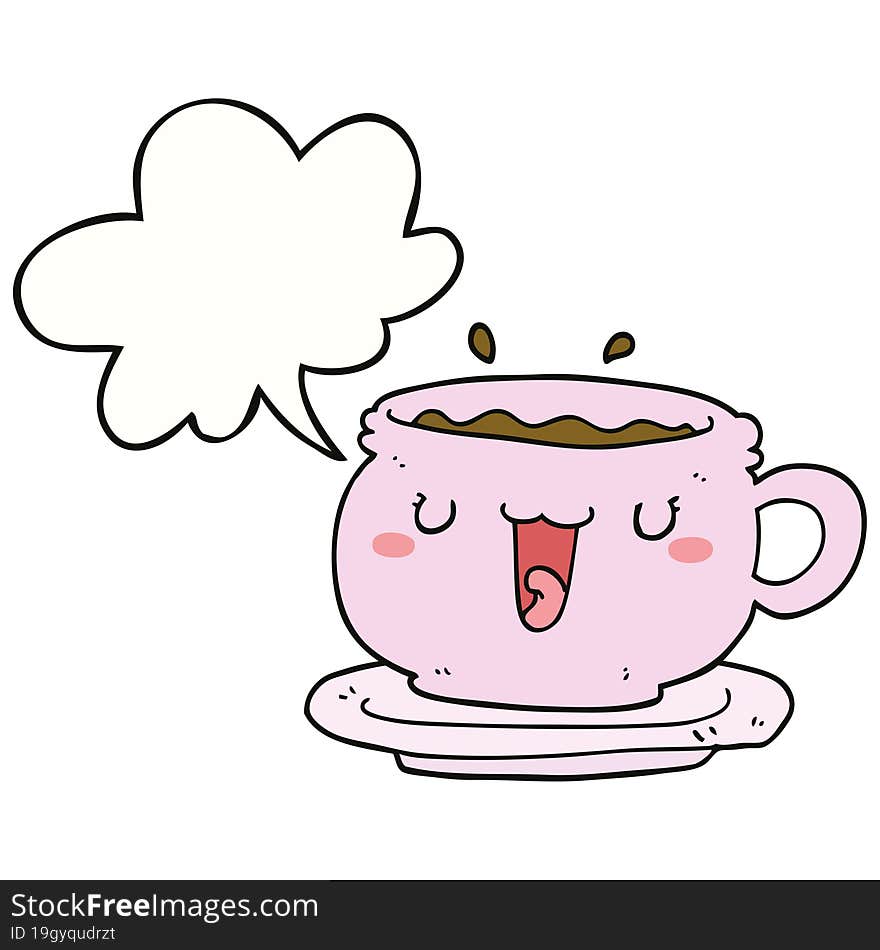 cute cartoon cup and saucer and speech bubble