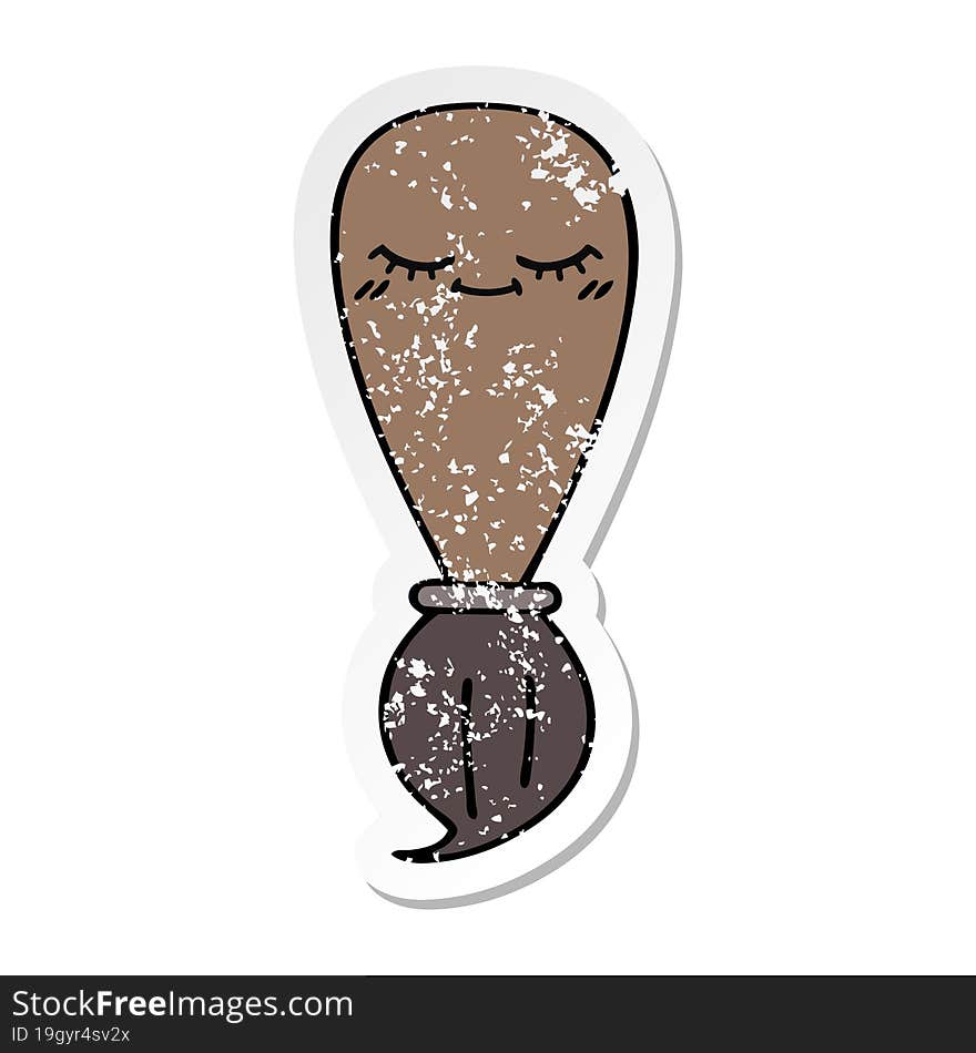 distressed sticker of a cute cartoon paint brush