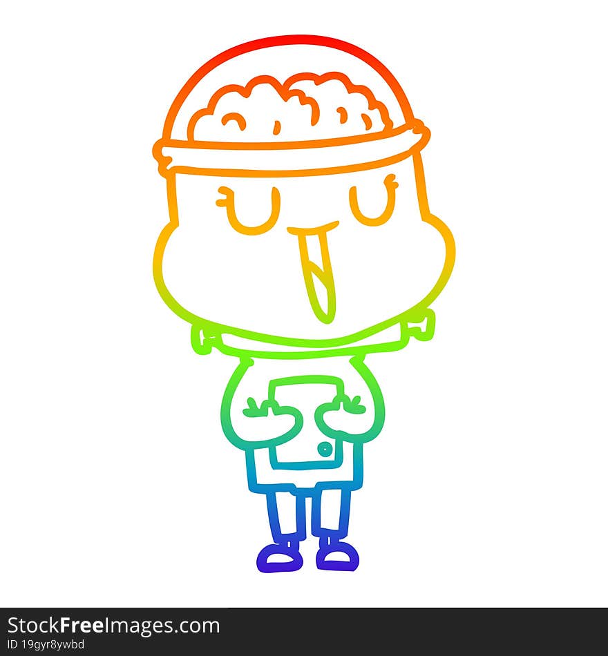 rainbow gradient line drawing of a happy cartoon robot