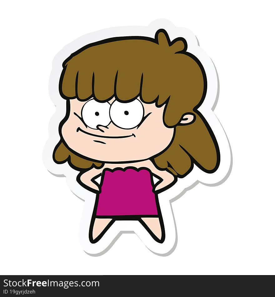 sticker of a cartoon smiling woman